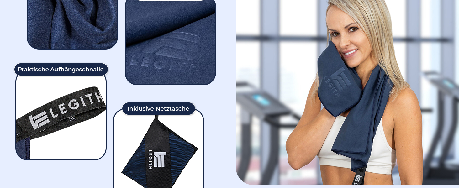 Набір мікрофібрових рушників LEGITH – швидковисихаючі та компактні для подорожей, пляжу, спорту та кемпінгу (3 розміри: 160x80 см, 120x60 см, 80x40 см) – економія місця