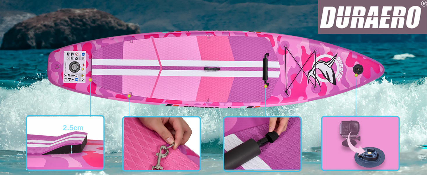Надувний SUP Борд Stand Up Paddle Board Set, 330x76x15см, з кріслом для каяка, тримачем для камери, інтегрованим кік-педом, регульованим веслом, 3 фінами, повним аксесуаром, до 150кг, рожевий