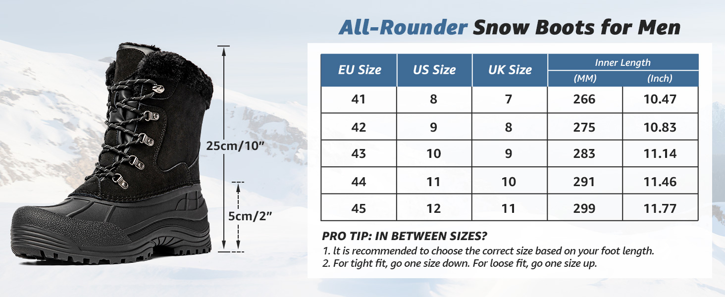 Черевики зимові Kelway для чоловіків, водонепроникні. Зимове взуття, чоботи для снігу, Outdoor, для походів, роботи, кемпінгу (Чорний, 45 EU)