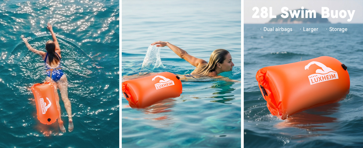 Буя для плавання 28L Schwimmen Boje Schleppschwimmer: Яскрава буя для відкритої води, Dry Bag, водонепроникна, надувна, з ПВХ, для триатлонів, помаранчевого кольору