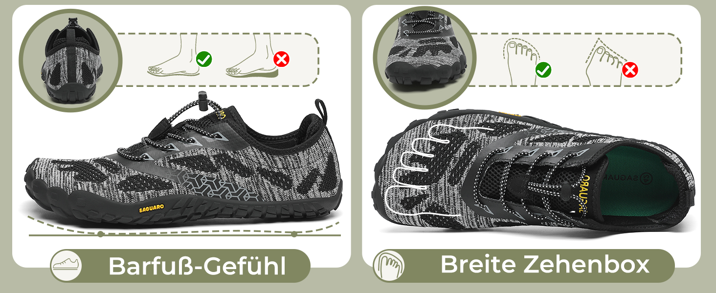 Barefoot взуття для жінок та чоловіків: тренувальне, для хайкінгу, дому та вулиці, дихаючі, широка носкова частина, плоска підошва, чорні (Nero Fumosо 43 EU)