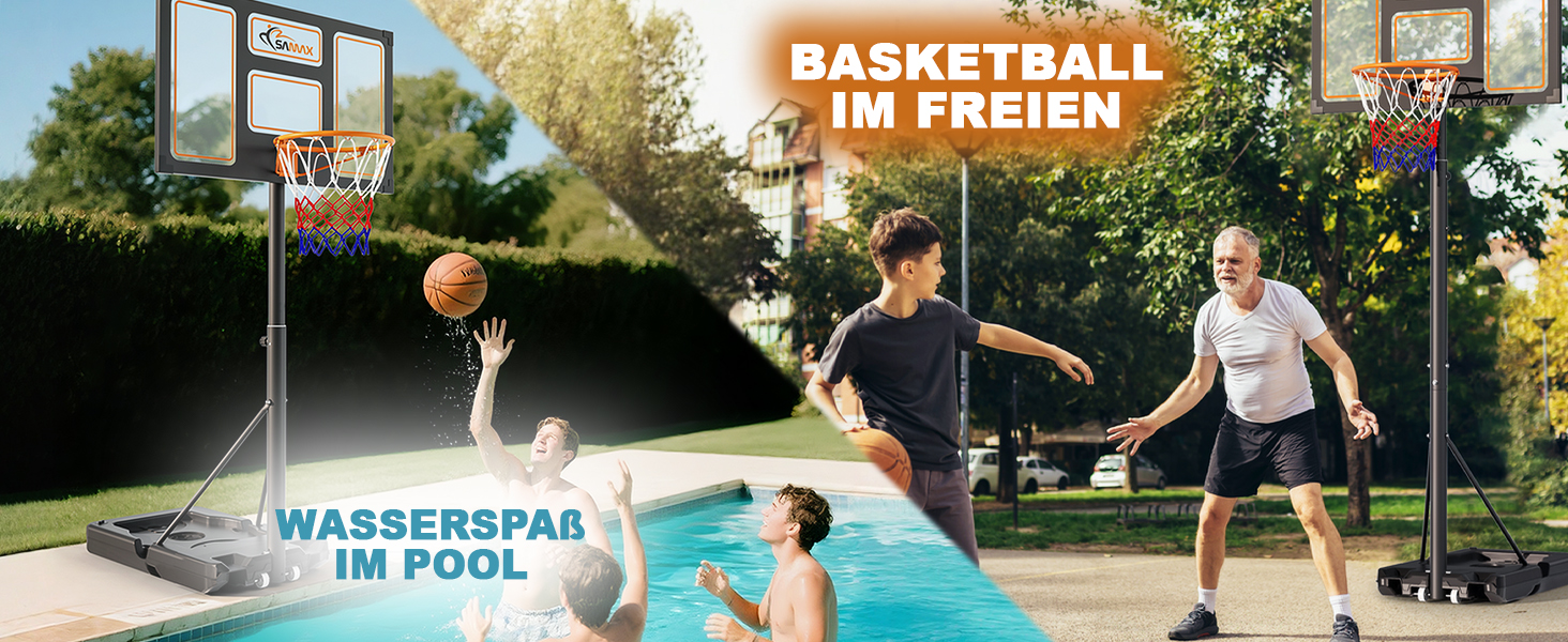 Баскетбольний кошик SAMAX на стійці, регульована висота 100-305 см, з колесами, сітка в комплекті. Підходить для гри в саду, на спортивному майданчику та полі, для дорослих та дітей.