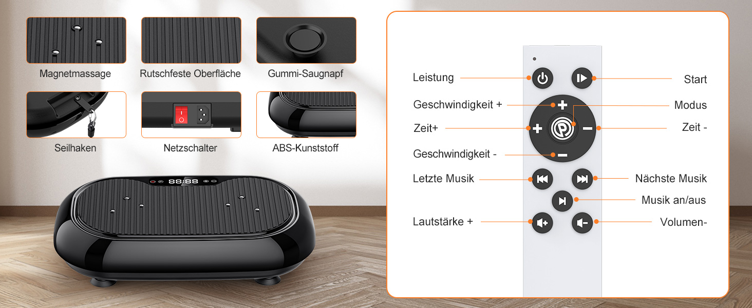 Вібраційна платформа для дому Sport з 9 режимами, 120 інтенсивностей, 4 еластичними гумками, до 150 кг, Bluetooth, пульт ДУ - для домашніх тренувань