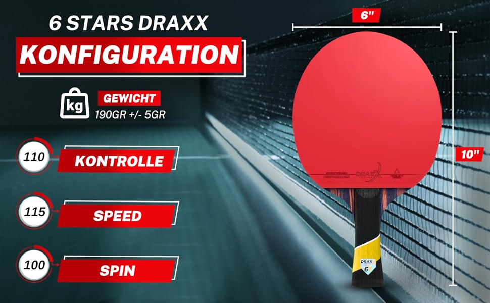 Стіл тенісний ракетковий набір DRAXX SPORTS Carbon | 6 зірок | Швидкий, Сильний, Точний | Офенсивна Швидкість | Посилена Захисна Чохол | Професійний Стіл Тенісний Ракетка для Професіоналів