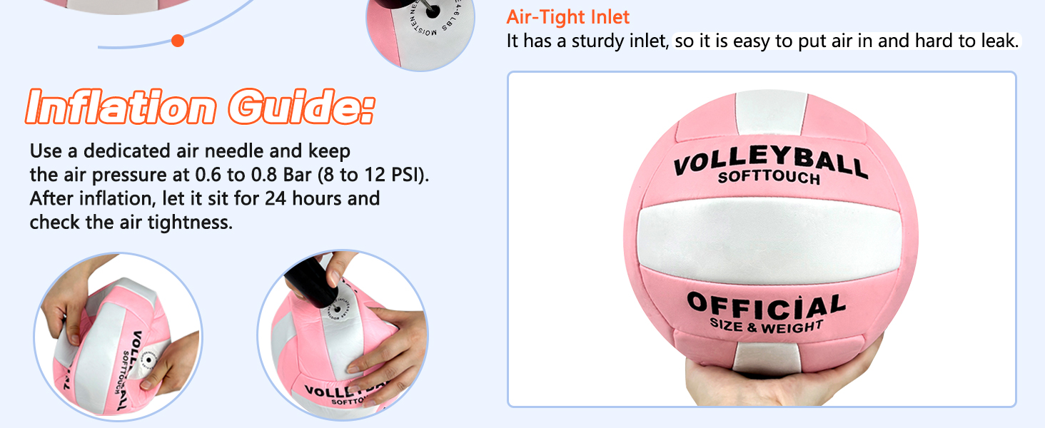 Волейбольний м'яч Aipwerer: для тренувань, пляжу, залу. Водостійкий, Soft Touch, рожевий. У комплекті насос та сумка