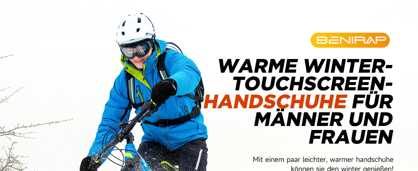 Зимові рукавички Benirap для чоловіків та жінок, вітрозахисні, з підтримкою сенсорного екрану, неслизькі, спортивні, теплі, для активного відпочинку, їзди на велосипеді, бігу, прогулянок з собакою. Чорний колір, модель TM01