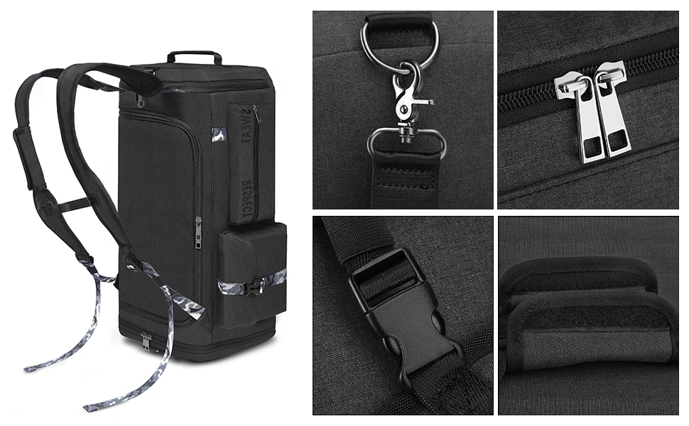 Спортивна сумка-рюкзак 3-в-1 для чоловіків з відділенням для взуття та вологих речей, чорна (22.4 x 10.6 x 11 дюймів)