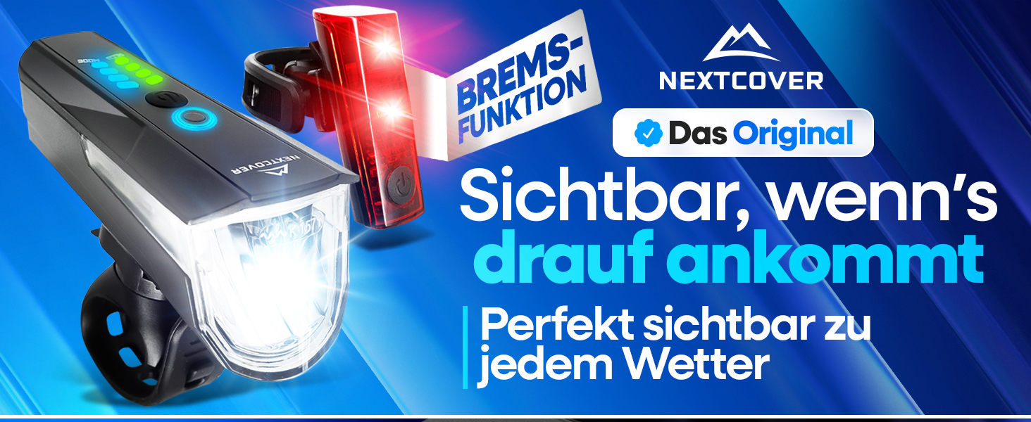 NEXTCOVER® Велосипедні ліхтарі: комплект з датчиком [LightSense], 11 годин роботи від акумулятора, USB-зарядка, водонепроникність, схвалено StVZO, LED-ліхтар спереду та задній ліхтар, велосипедна підсвітка (Преміум)