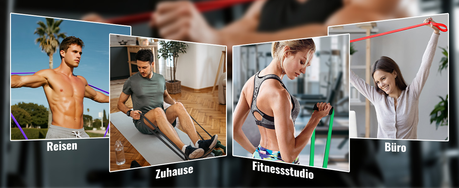 Набір фітнес-гумок Fokky Fitnessbänder - 5 шт., гумки для фітнесу з кріпленням для дверей та захисними накладками, для силових тренувань, розвитку м'язів, кросфіту. Кольори: червоний, чорний, фіолетовий, зелений, помаранчевий