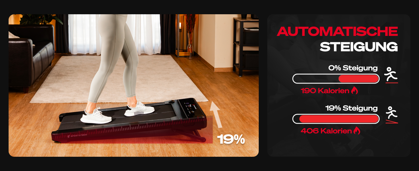 Sportstech Walking Pad: біговий килимок для дому та офісу, регулювання нахилу до 19%, LED-дисплей, компактний, тихий, з App, sPad500/1000