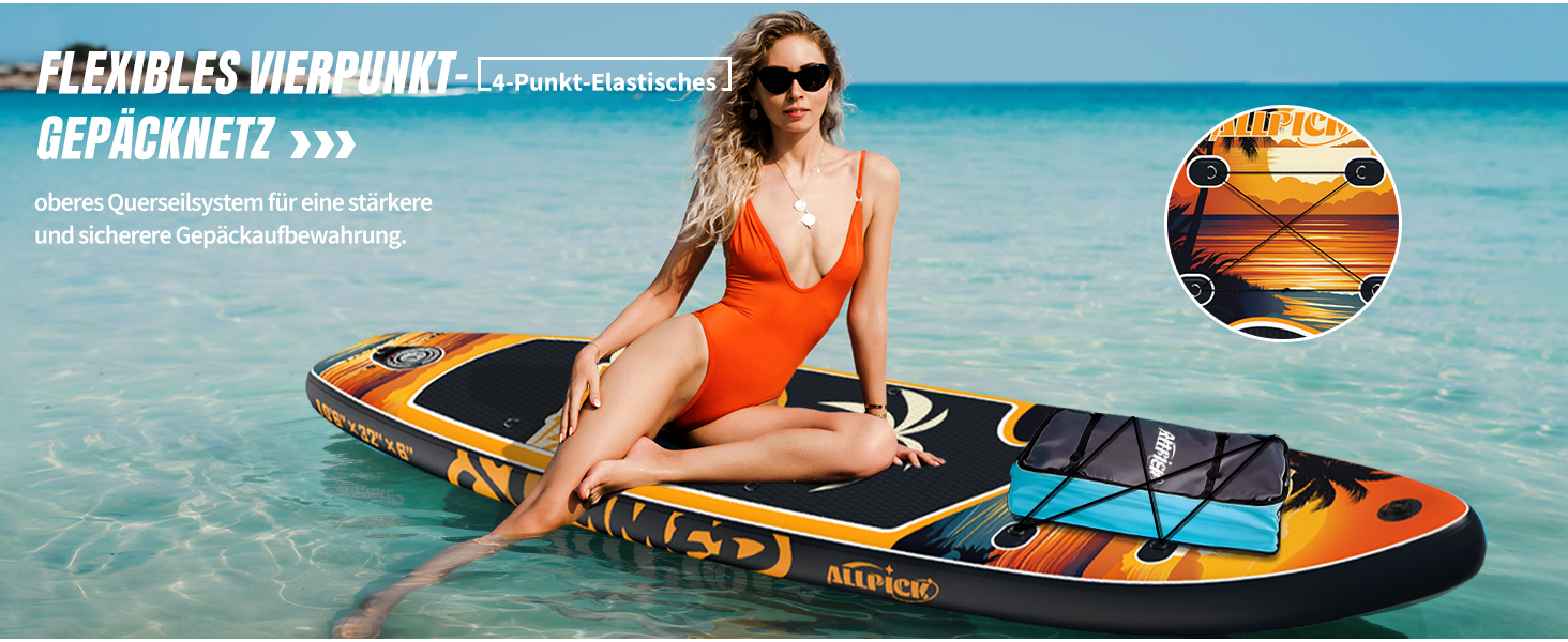 Набір SUP-дошки ALLPICK Premium: надувна дошка для сапсерфінгу з кріпленням для камери, повний комплект аксесуарів, регульоване весло, для початківців та досвідчених, 200 кг (Колір: Захід сонця - Оранжевий)