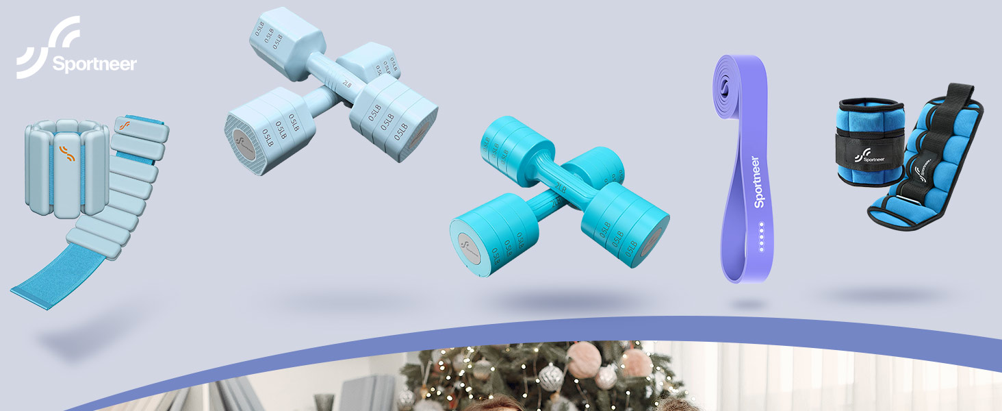 Sportneer Регульовані гантелі для жінок - набір з 2 гантелей (по 1-2,5 кг) з неслизьким TPU-покриттям, 4-в-1 набір гантелей для фітнесу вдома, домашній спортзал та силові тренування (світло-блакитний)