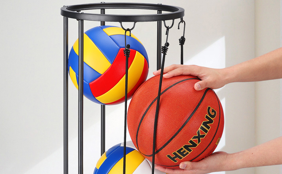 Стійка для баскетбольного м'яча на 2 яруси з 3 мотузками, органайзер для спортивних м'ячів, настінний тримач, для гаража, баскетболу, футболу