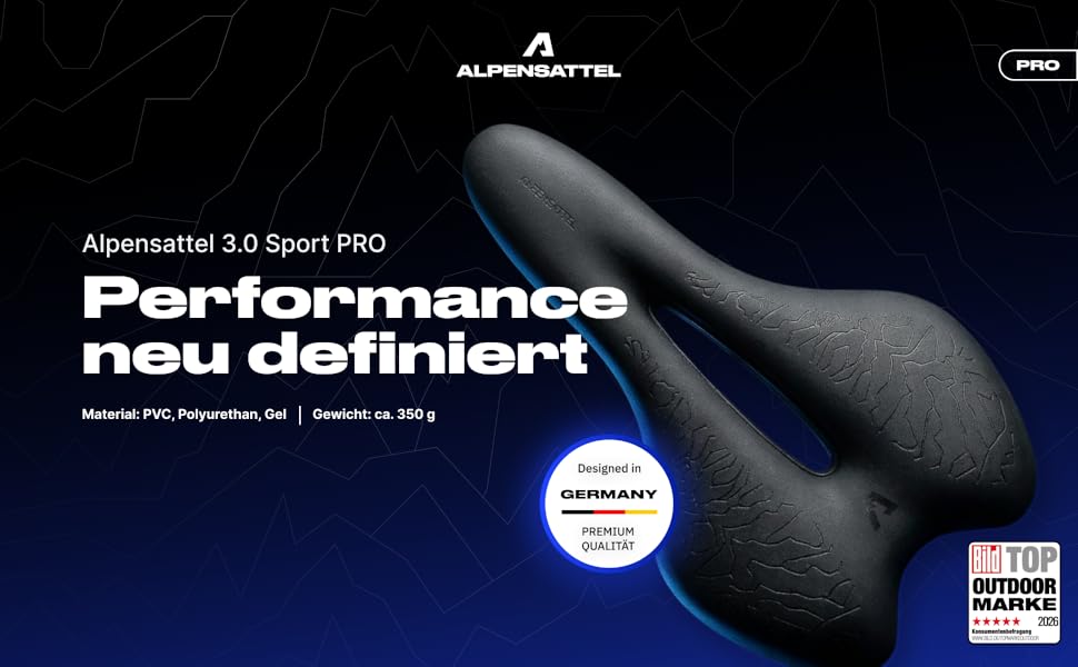 Велосідельний ергономічний ALPENSATTEL® з 3D піною Memory Foam для жінок та чоловіків - дихаючий матеріал, універсальне кріплення, Sport PRO