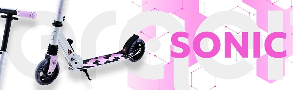 Самокат міський Bergen City Scooter Sonic - алюмінієвий, складаний, колеса PU 145мм, амортизатор, гальмо заднє, регулювання висоти, для дітей від 5 років, легкий, наклейка на деку (білий, чорний, рожевий)