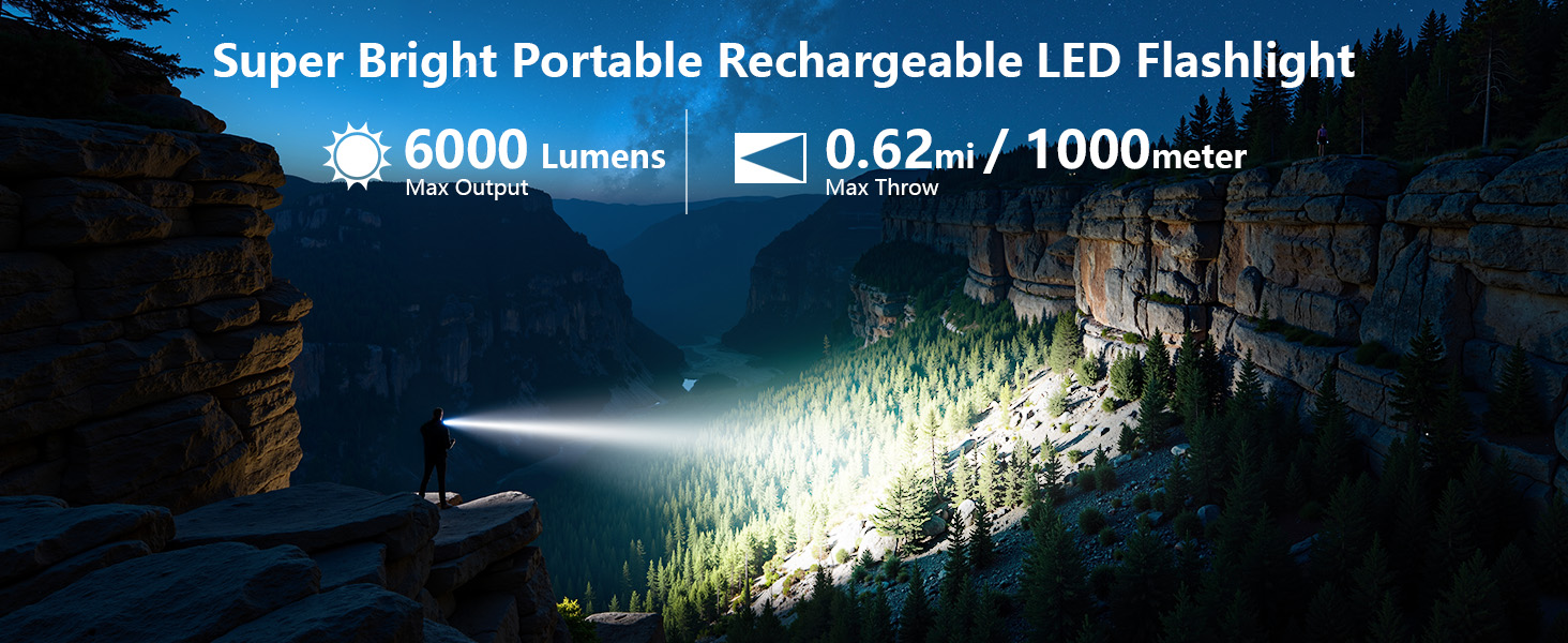 LED ліхтарик Gearlite: 6000 люмен, тактичний, з регулюванням фокусу, 3 режими, водонепроникний (IP65), для кемпінгу, риболовлі, надзвичайних ситуацій та піших прогулянок