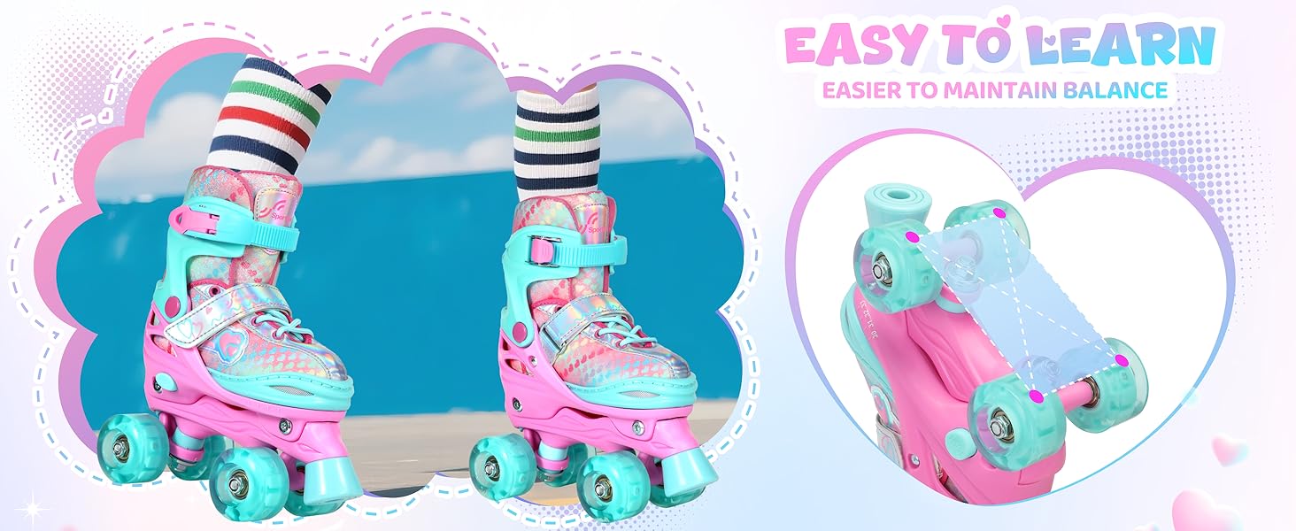 Дитячі ролики Sportneer з захистом, регульовані ролики з 8 світлими колесами, для дівчаток, дітей, підлітків, початківців, для занять в приміщенні та на вулиці, фіолетовий S (EU 30-33)