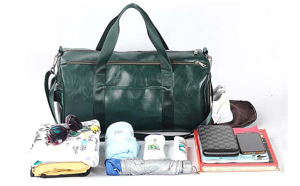 Спортивна сумка з відділенням для взуття та мокрих речей, дорожня сумка з PU шкіри, велика, водонепроникна, для фітнесу, подорожей, спортзалу, чоловіча/жіноча (Зелена)