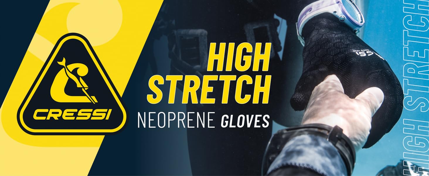 Рукавички для дайвінгу Crei High Stretch, унісекс, 5 пальців, неопрен 3.5 мм, чорний/синій логотип, розмір M