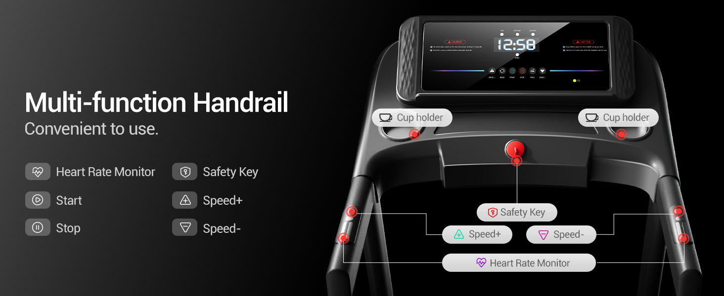Біговий тренажер UMAY з нахилом 14 км/год, складаний для дому з мотором 3.0 PS та 3 рівнями нахилу, 12 програм тренувань, максимальне навантаження 136 кг, нахил 15%