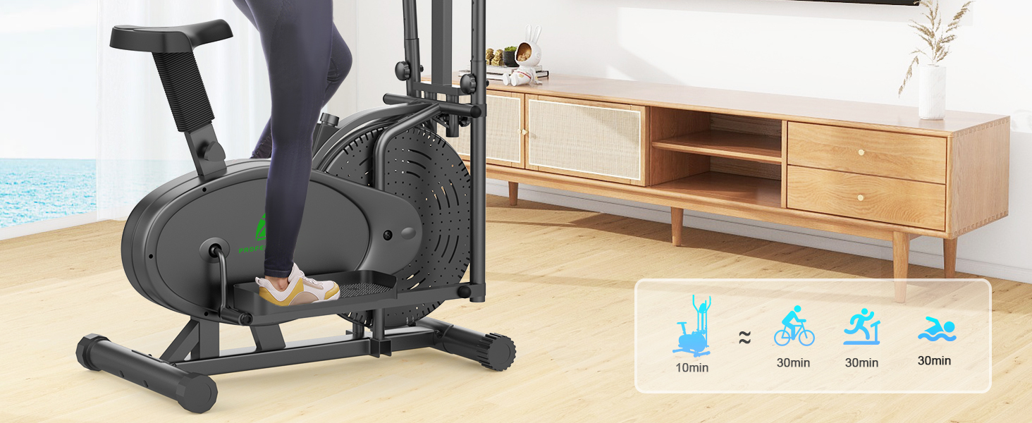 Еліптичний тренажер 2 в 1 з функцією степпера для дому, чорний. З LCD-монітором та регулюванням опору.