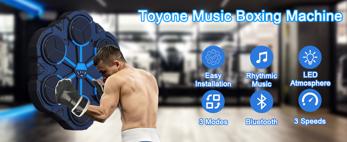 Музична боксерська машина Toyone: розумна, настінна, зі світлодіодами, 3 режими швидкості, підрахунок ударів, для дітей та дорослих, чорно-синя
