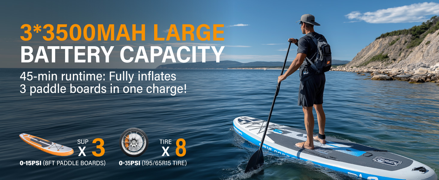 Електричний насос для SUP TowerTop 10.500 mAh, 50 PSI з вентилятором охолодження та LCD-дисплеєм – для надувних дощок