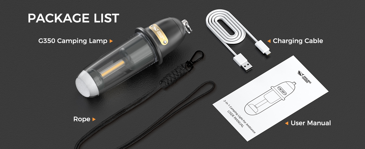 Ліхтар кемпінговий акумуляторний LED Shark з USB, IPX4, 5 кольорів, портативний, для туризму, риболовлі, надзвичайних ситуацій (чорний)