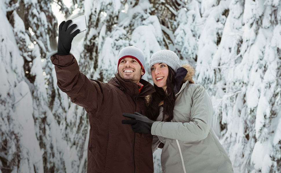 Зимові рукавички для чоловіків та жінок: термо рукавички з сенсорним екраном для велосипеда та бігу, чорні (M/L для чоловіків, L/XL для жінок)