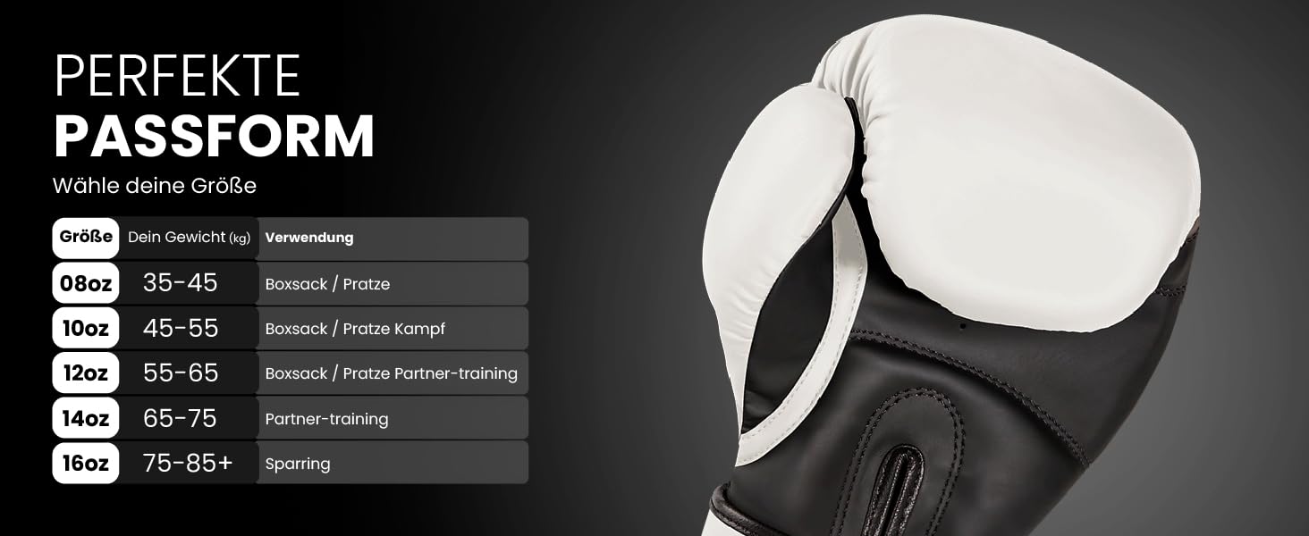 Боксерські рукавички FIGHTR 14 oz, біло-чорні, максимальний захист і стабільність, для боксу, ММА, муай-тай та кікбоксингу, з чохлом