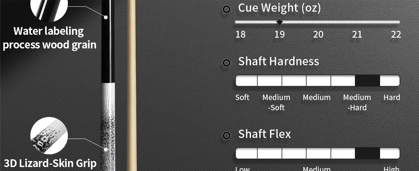 Більярдний кий Kmise професійний, 147 см, канадський клен, шкірна піка 13 мм, антиковзний грип, для дорослих/початківців/професіоналів, чорний (540г)