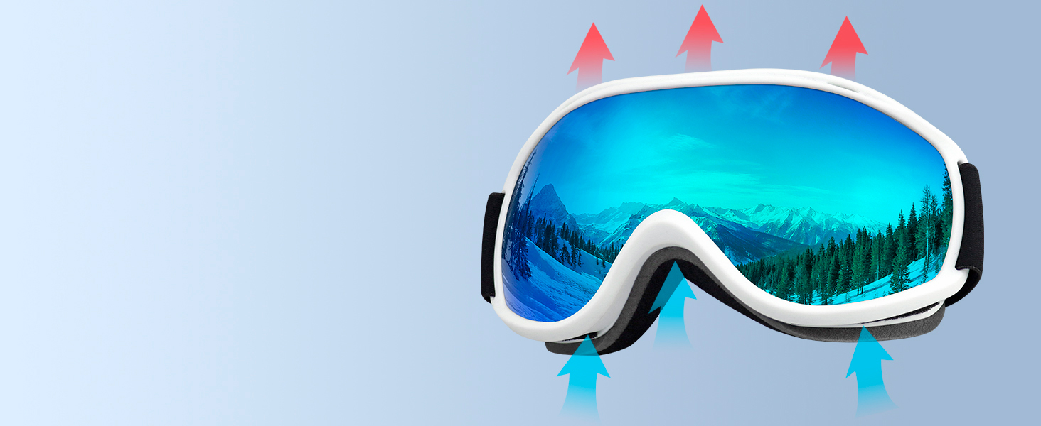 Лижна маска FMY для сноуборду OTG, протизапотівальна з UV400 захистом, біла рама та фіолетова лінза (VLT 61%) для чоловіків, жінок та підлітків