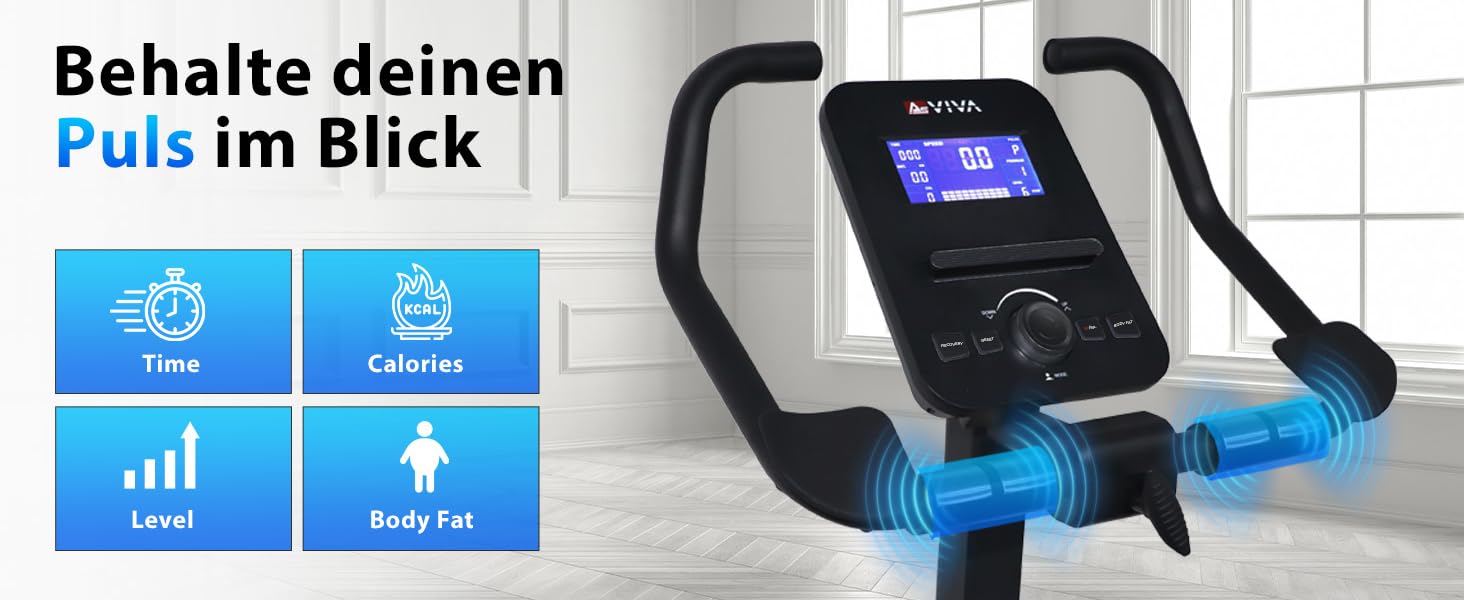 Велотренажер AsVIVA H22 Pro з Bluetooth, магнітним мотором, вимірюванням пульсу та програмами тренувань, сумісний з Kinomap App, для дому