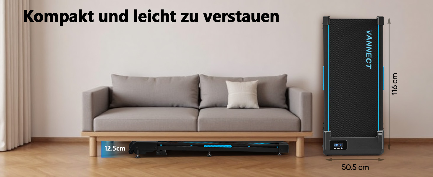 Walking Pad VANNECT: компактний біговий тренажер для дому з регулюванням нахилу, LED-дисплеєм та пультом керування. Максимальне навантаження 150 кг, без монтажу.