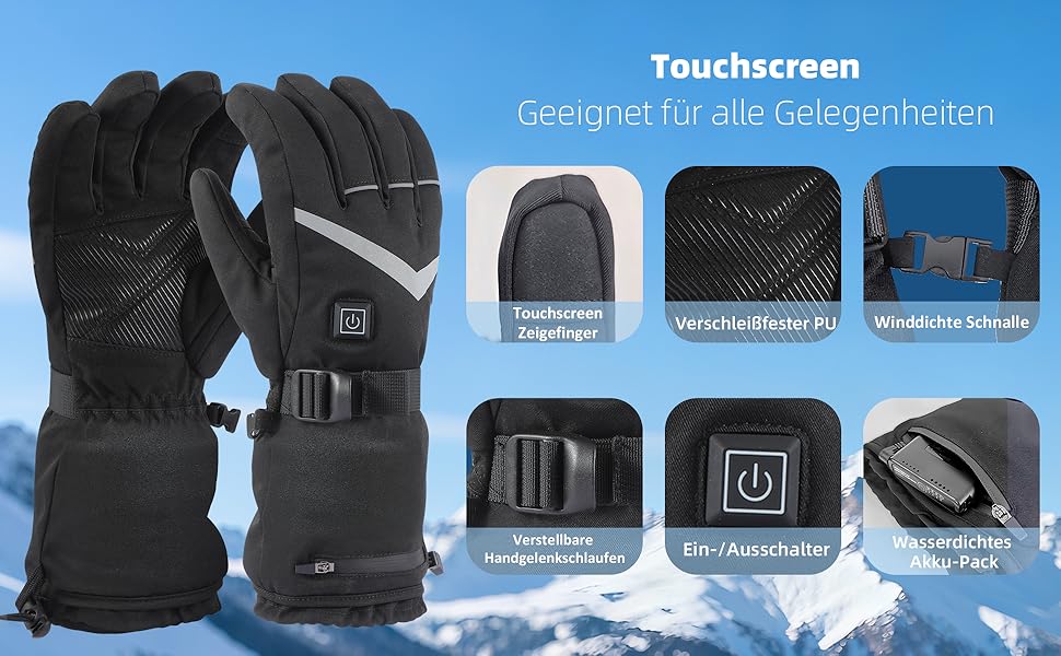 Обогріваючі рукавички для чоловіків та жінок, з акумулятором 5000mAh, 7.4V, 4 режими нагріву, зимові, вартісні, для катання на лижах та сноуборді