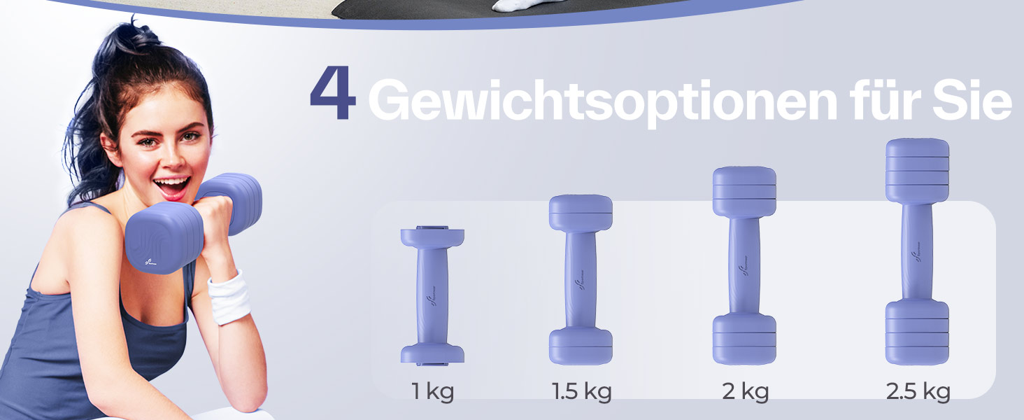 Sportneer Регульовані гантелі для жінок - набір з 2 гантелей (по 1-2,5 кг) з неслизьким TPU-покриттям, 4-в-1 набір гантелей для фітнесу вдома, домашній спортзал та силові тренування (світло-блакитний)