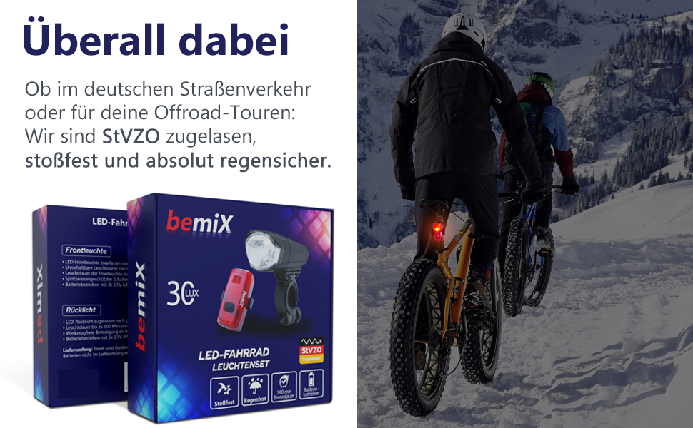 Набір велосипедних ліхтарів BemiX StVZO, LED, водонепроникні, з швидкою фіксацією