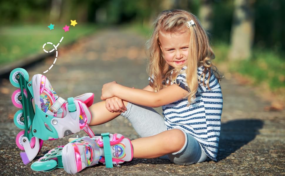 Інлайнерочки Єдиноріг для дівчаток, дитячі ролики, розмір регулюється, світлові колеса, рожево-фіолетовий колір, для початківців