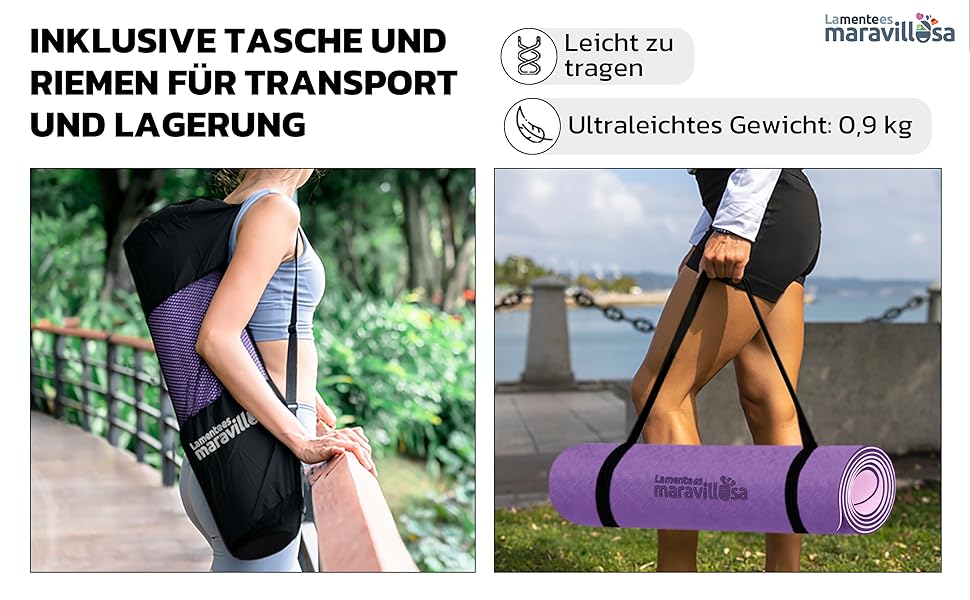 Килимок для гімнастики та йоги LA MENTE ES MARAVILLOSA з TPE, 183x61 см. Зручний для фітнесу, пілатесу, з сумкою та інструкцією. Захищає суглоби, для занять в приміщенні та на вулиці. Мандала, ліловий + рожевий