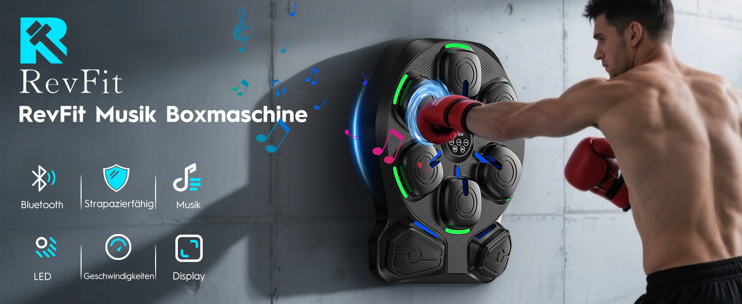 Електронна боксерська машина RevFit з LED-підсвіткою, Bluetooth, 9 режимів швидкості та режим підрахунку ударів, 51 см. Підходить для дітей та дорослих, для дому та фітнес-залу.