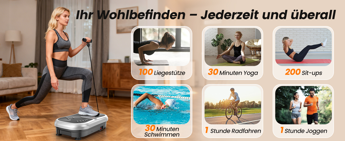 Вібраційна платформа 200W для фітнесу з пультом дистанційного керування, 120 рівнів, ультразвук та гумові ніжки – для домашніх тренувань, підтяжки м'язів та регенерації, ідеально для жінок та людей похилого віку, сріблястого кольору