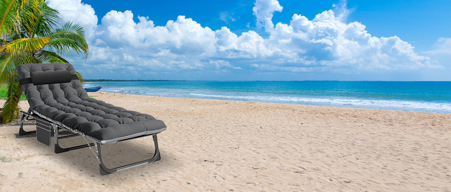 Розкладне кемпінгове ліжко MOPHOTO з матом – до 200 кг, 190x71x36 см, широке, для відпочинку на природі, сіре