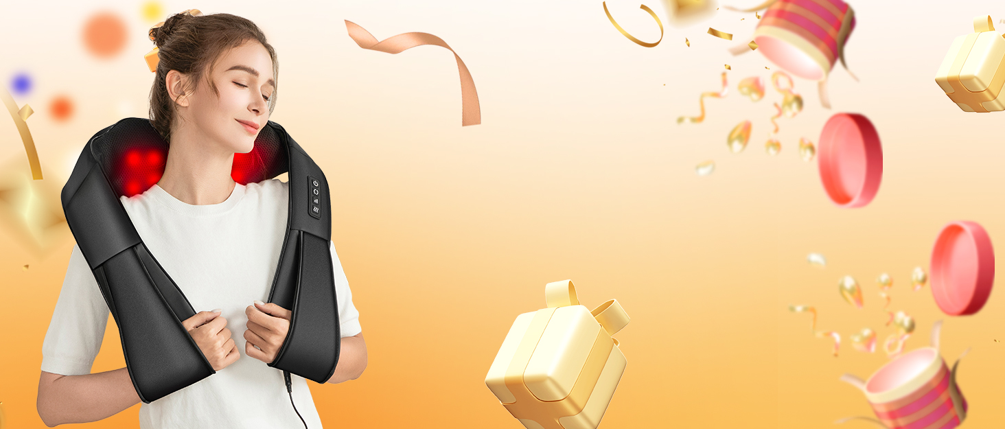 Масажер для шиї та спини Brelley з підігрівом та 3D масажем, для зняття м'язового болю, Shiatsu масаж для шиї, спини та ніг, чорний