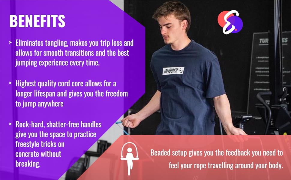 Стрибкова скакалка Elevate Beaded - професійна з регульованою довжиною до 3 м, товщина шнура 3 мм, вага 0.1 кг. (Білий/Жовтий/Помаранчевий/Червоний)