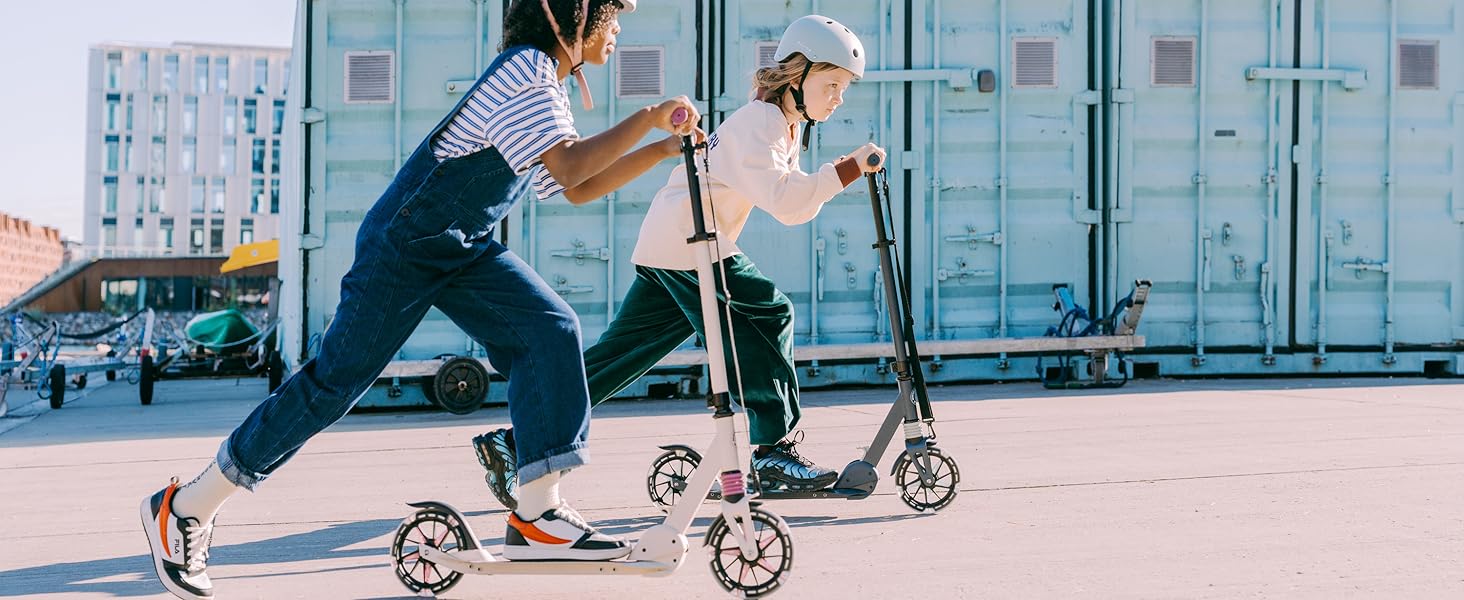 Електросамокат Movino City Light для дітей та підлітків, синій/оливковий: з амортизатором, колеса 180мм, регульований кермо