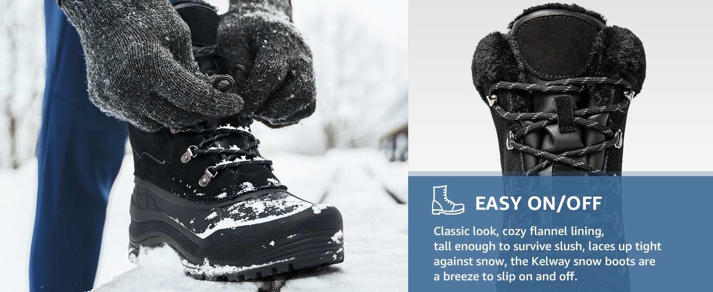 Черевики зимові Kelway для чоловіків, водонепроникні. Зимове взуття, чоботи для снігу, Outdoor, для походів, роботи, кемпінгу (Чорний, 45 EU)