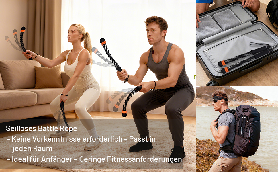 Битва-канат без мотузки з регулюванням - для дому, з силіконовими ручками, чорний. Для тренувань всього тіла, спалювання жиру та силових навантажень