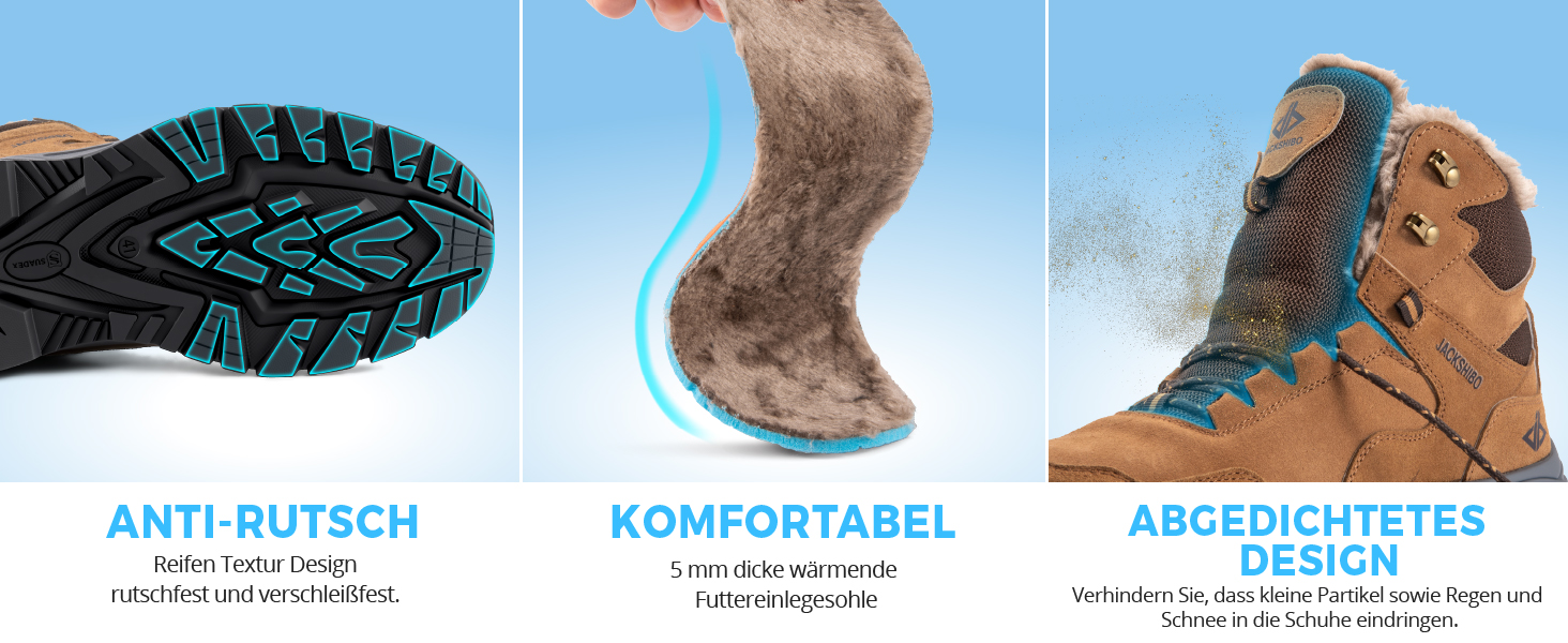 Черевики зимові JackShibo для чоловіків та жінок. Теплі, водонепроникні, антиковзаючі, для хайкінгу та трекінгу. Зимові черевики на 44 EU, чорні