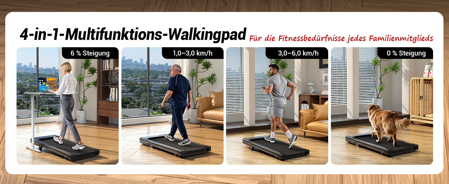 Walking Pad Superun з нахилом 6% – біговий доріжка для дому, максимальна швидкість 12 км/год, з додатком та пультом дистанційного керування. Робочий стіл, максимальне навантаження 136 кг, 90 см, колір Чорний.