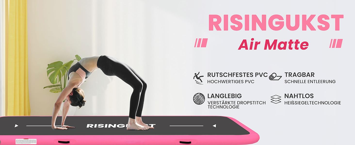 Надувна гімнастична килимок Air Matte Track для гімнастики та акробатики, 400x100x15 см, зелено-рожевий